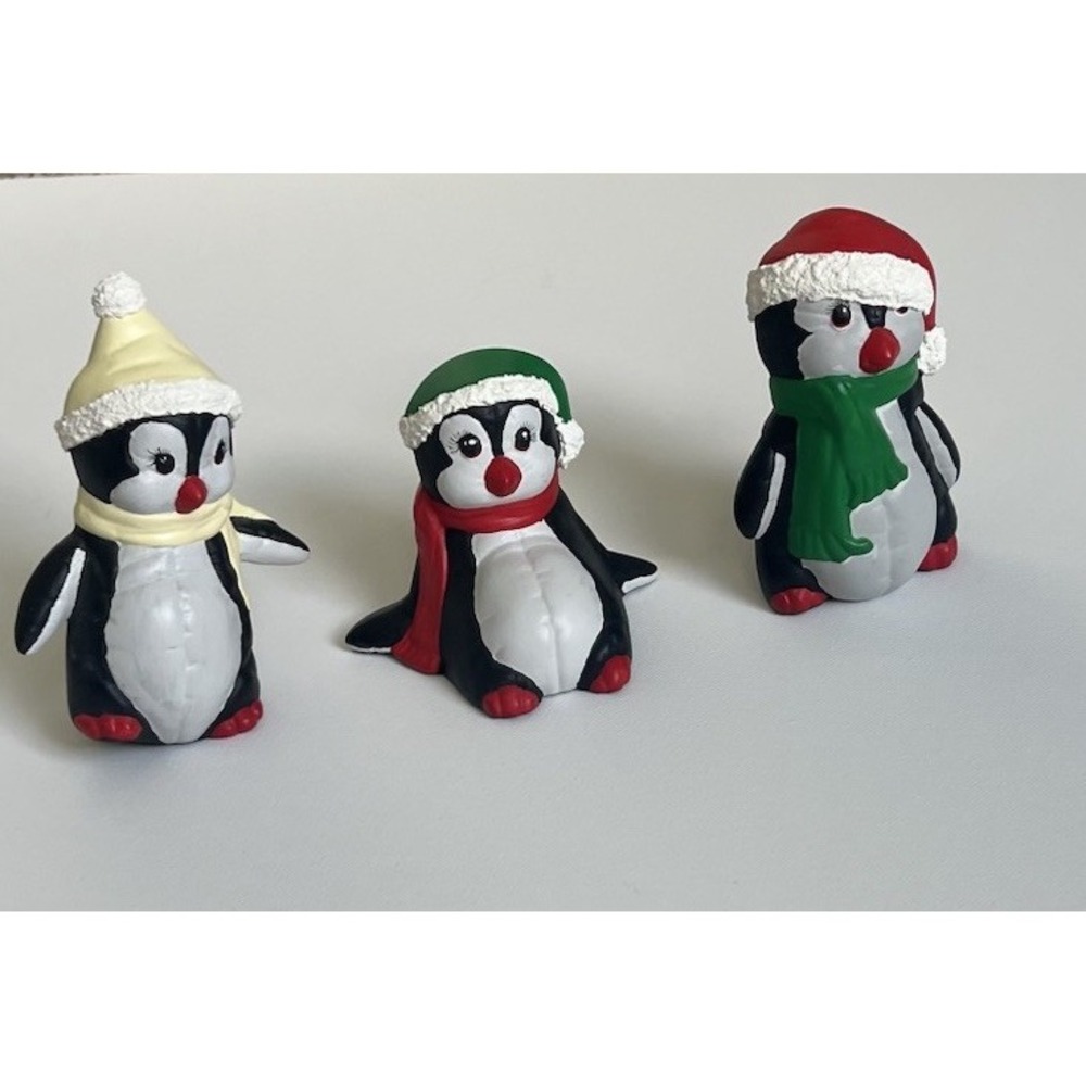Holiday Penguins- Hand Painted- Set Of 3
